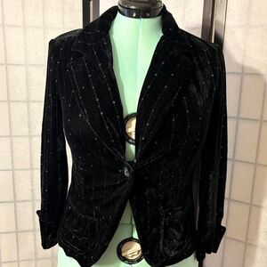 unique glamorous black velvet blazer with sequin embroidery size L